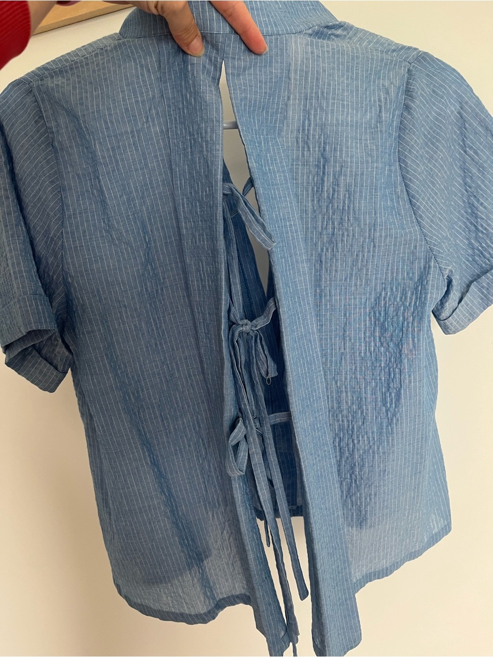 Blue Short-Sleeve Lightweight Button-Back Top